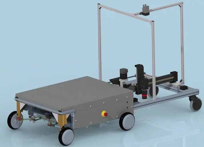 3D representation of the ScrewRover with visible screw mechanism and Nanotec intelligent drive system for precise positioning.