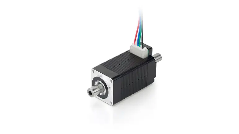 NEMA 8 hollow-shaft stepper motor with second shaft end and many options: encoder and motor controller /drive. High torque. See also our custom solutions.