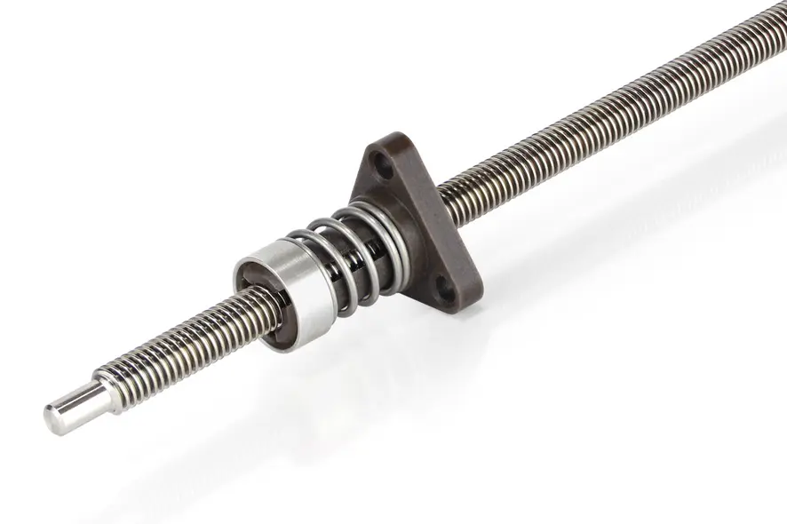 Threaded nut with no axial backlash for stepper motor linear actuators