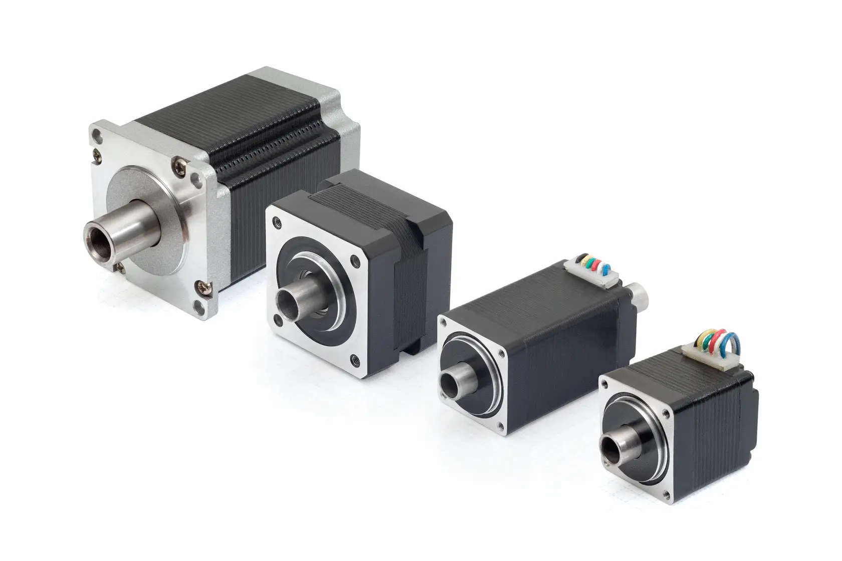 Motors with hollow shaft and high torque. Stepper motors NEMA 8-23. Also with second shaft end. Encoder and motor controller /drive options